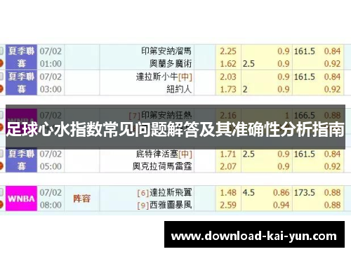 足球心水指数常见问题解答及其准确性分析指南